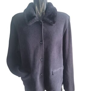 Tradition Country Collection Black Fleece Collared Button Up Sweater M